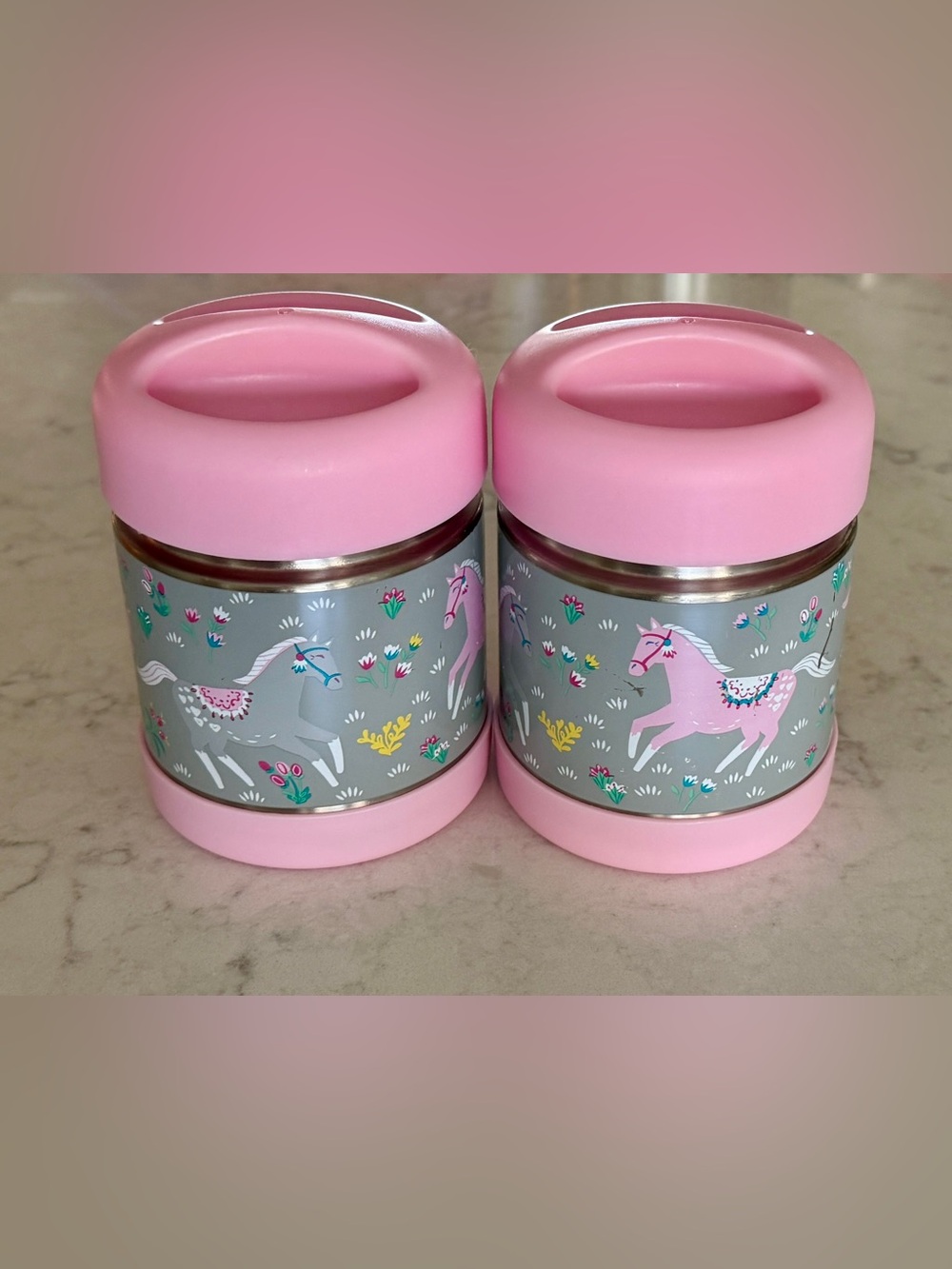 Pottery Barn Kids Mackenzie Pink Pony Hot/Cold Container - Set of 2